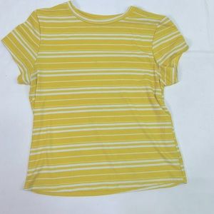 #2143 Yummy Soft Yellow & White Striped Women’s Shirt | Size: L